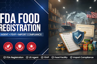 register your fda food facility, provide US agent and fsvp compliance consulting