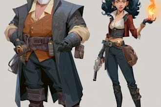draw fantasy dnd party and scifi monster design character sheet game concept ar