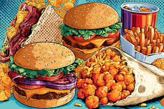 draw a illustration of food pop art