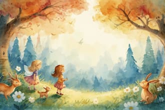 whimsical watercolor children story book illustration