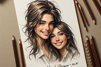 paint a family or couple portrait, handdrawn, noai