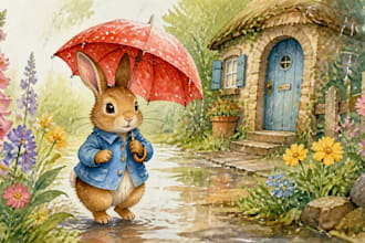 create hand painted watercolor children book illustration