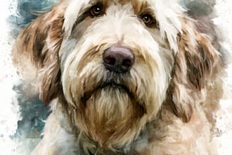 paint a watercolor pet portrait with ink sketch