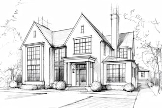 draw detailed line art or sketch illustration for building