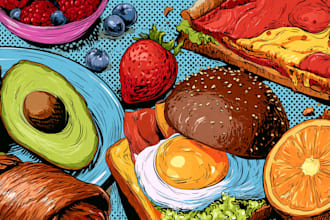 draw a illustration of food pop art
