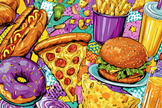 draw a illustration of food pop art