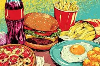 create a illustration of food pop art