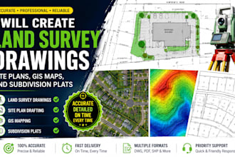 create land survey drawings, site plans, gis maps, and subdivision plats