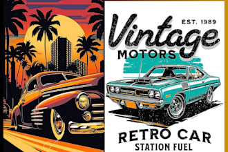 design custom vintage car poster, retro automotive illustration and wall art