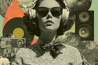 draw vintage retro, modern album cover art