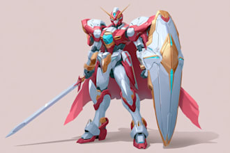 making anime, mecha, gundam, and robot ,fan art illustration