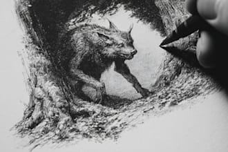 draw creative illustration, line art, pen, vintage ink sketch