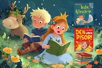 illustrate a cute animal storybook cover for kids
