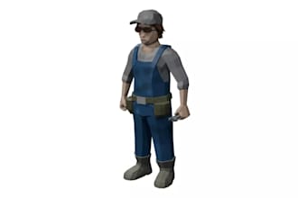 create ps1 n64 male character, low poly 3d model, rig ready animate, 2d 3d art