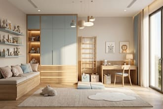 design  a modern 3d kids room, nursery, baby room, and children