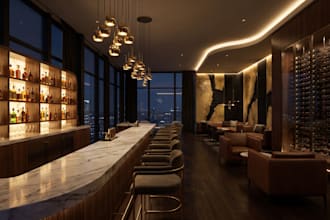 render  3d sport complex,3d gym,3d bar, 3d restaurant with modelling