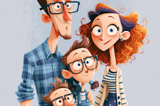 draw faceless cartoon portrait for single, couple and family