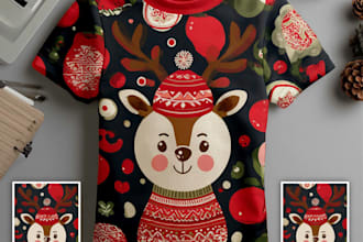 draw cute christmas t shirt illustration for print on demand