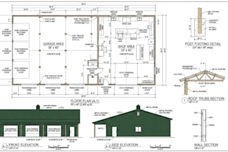 create pole barn garage plans, shop plans, and architectural drawings