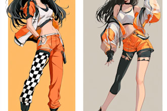 create dynamic anime character sheet with poses