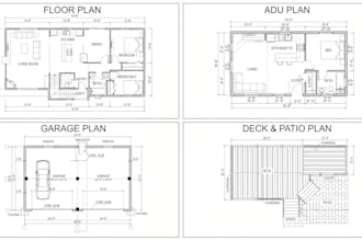 draft 2d floor plan adu garage deck patio permit drawings in autocad