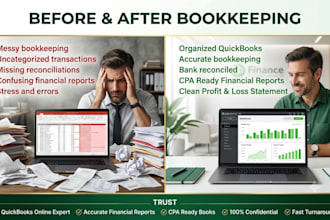 do quickbooks bookkeeping, cleanup, reconciliation and prepare books for CPA