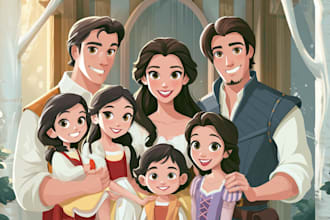 create sweet disney style portrait for anniversary gift