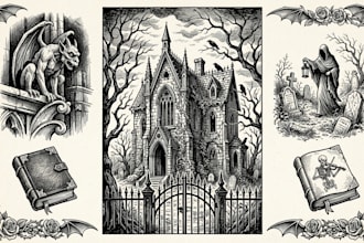 draw horror and gothic line art illustrations
