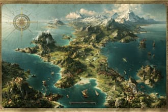 make a fantasy map illustration for map
