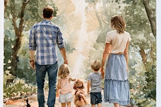 amazing family portrait watercolor portrait