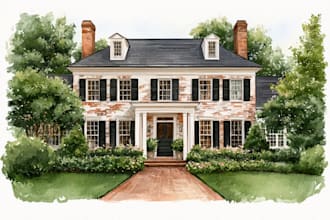 custom digital watercolor house
