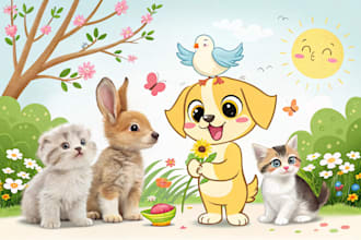 draw cute animals illustration and cartoon character