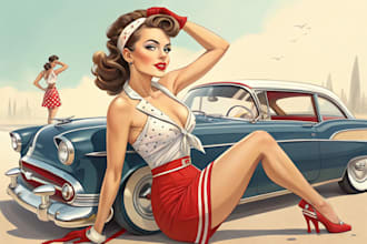 pin up girl and pin up girl illustration