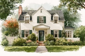 draw house illustration watercolor style