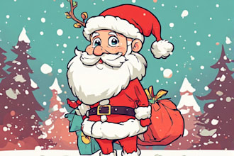 draw a custom christmas cartoon design and concept art