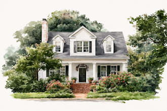 custom digital watercolor house