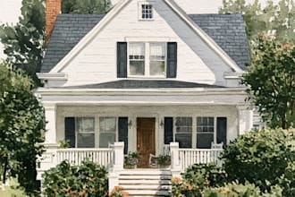 paint a watercolor house portrait or city space illustration