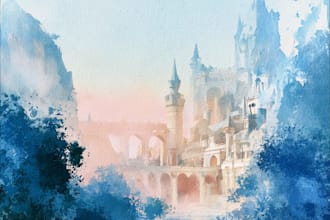 draw professional watercolor landscape illustration
