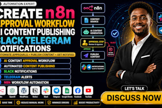 create n8n approval workflow ai content publishing slack telegram notifications