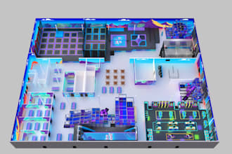 create a 3d indoor playground and trampoline park design