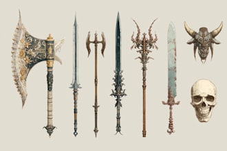 design creative concept art of weapons and items
