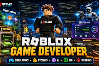 build roblox simulators, tycoons, ai gui, weapons, and game mechanics