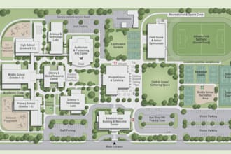 create international school campus map, academic layout, school master site plan