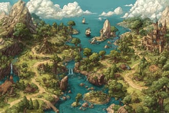 design a custom high quality fantasy world map illustration
