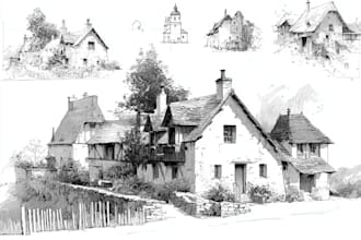 sketch houses and buildings