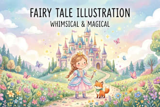 draw whimsical children story book illustration, children book illustration