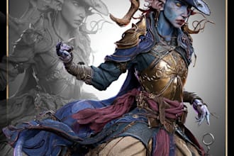 create a stylized fantasy portrait, rogue elf, and warrior illustration