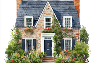 create custom digital watercolor house home building portrai