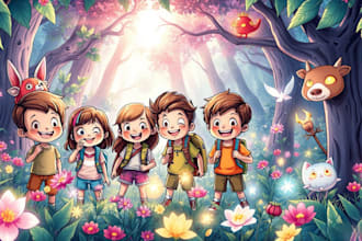 create magical children storybook illustrations and fantasy scenes
