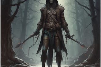 write a dark and mysterious fantasy horror tale